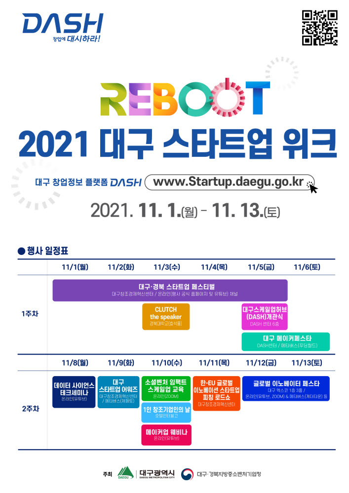 '2021 대구 스타트업 위크(1일~13일)' 11개 행사 집중 개최...지역 창업붐 조성 계기될 듯