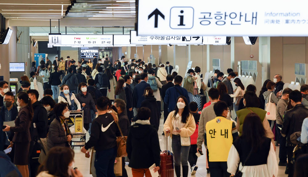 위드코로나 첫 주말, 꽉 찬 김포공항