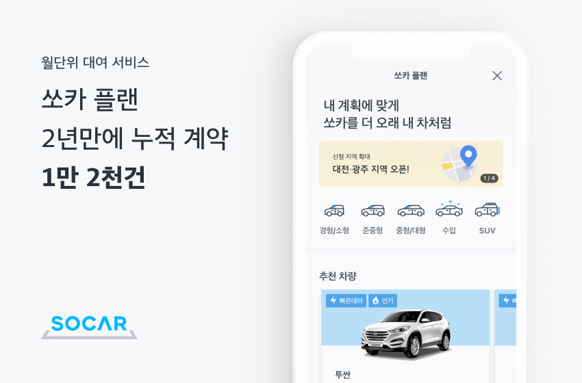 쏘카 플랜, 누적 계약 1만2000건 돌파...단기 이용자 급증