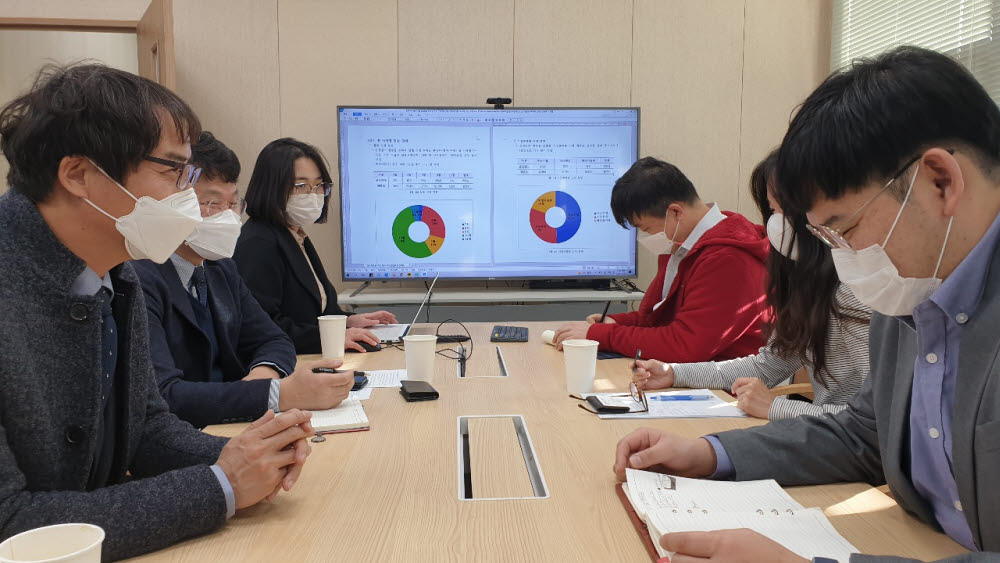 경북정보보호지원센터와 와이닷에스아이 관계자가 정보보호 사업수행 결과에 대해 의견을 나누고 있다.