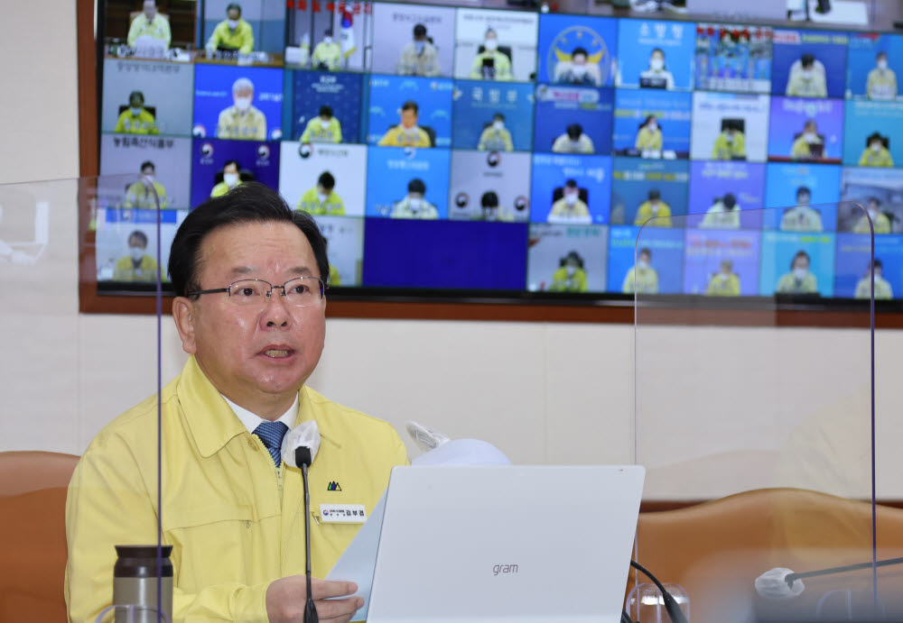 (서울=연합뉴스) 김승두 기자 = 김부겸 국무총리가 31일 정부서울청사에서 열린 코로나19 대응 중앙재난안전대책본부 회의를 주재하며 발언하고 있다. 2021.12.31 kimsdoo@yna.co.kr