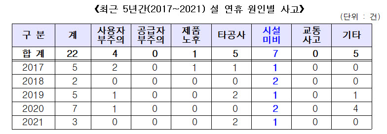 설 연휴 가스안전사고 원인 <자료 한국가스안전공사>