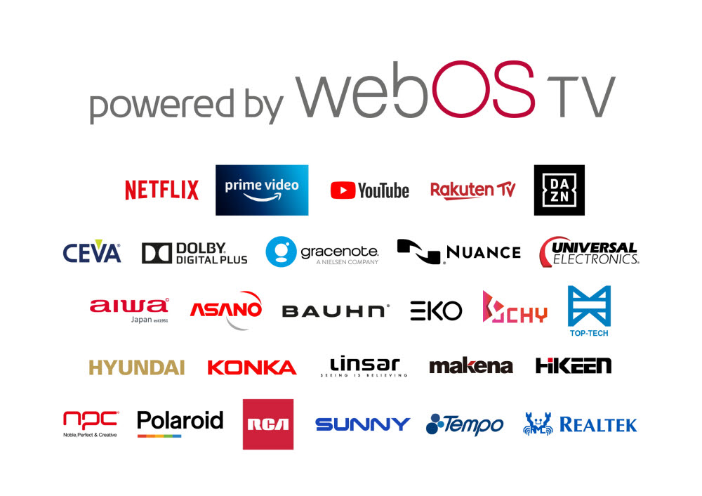 LG전자의 웹OS 관련 콘텐츠, 솔루션, 제조 협력사 로고
