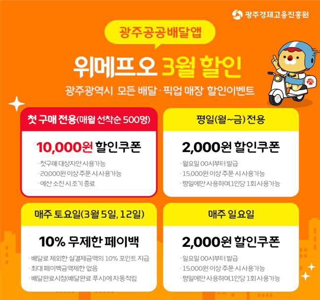 광주공공배달 3월 소비자 할인 이벤트.