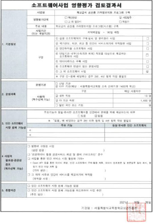 서울시교육청 학교급식 SW 개발 '논란'