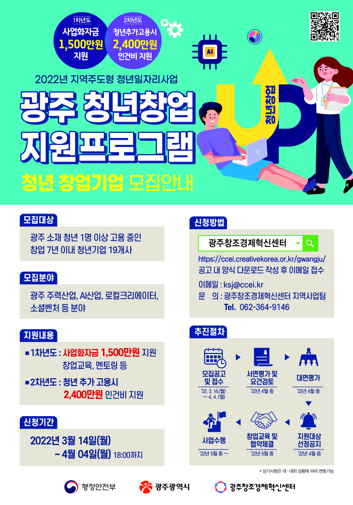 광주창조경제혁신센터 2022년 광주 청년창업 지원프로그램 홍보 포스터.