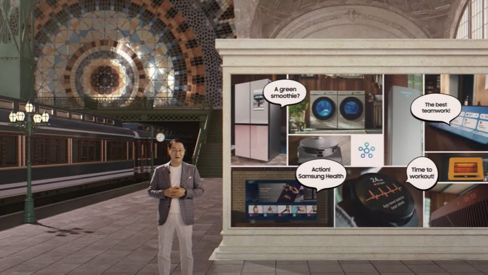 한국시간 30일 밤 온라인으로 개최된 언박스&디스커버 2022 행사에서 한종희 삼성전자 부회장 겸 DX부문장이 주요 전략을 발표하고 있다.