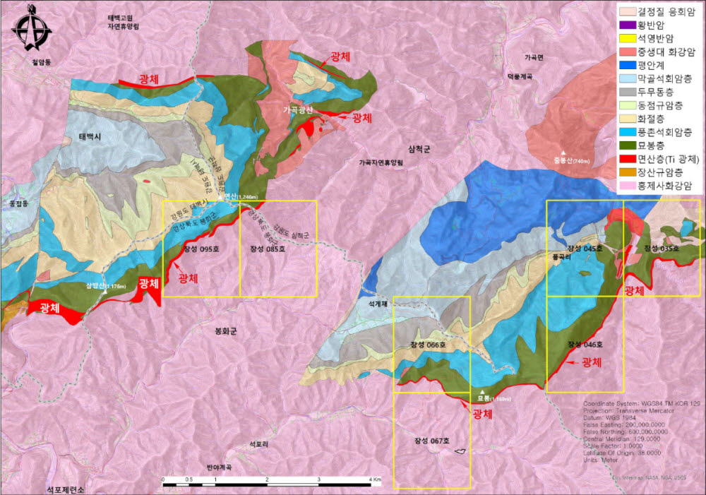 태백 면산층 광상지도 및 7개 광구