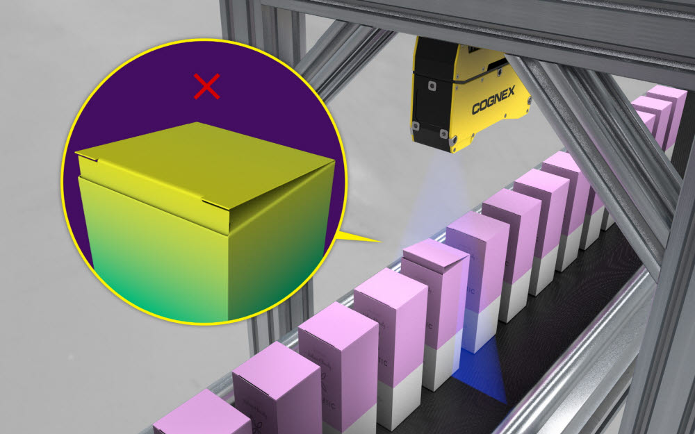 코그넥스 비전프로 3D-L4000는 3D 이미지 형성 기능으로 포장물의 높이와 기울기를 확인해 밀폐여부와 흠, 찢어짐 등 포장에 결함이 없는지 등을 확인할 수 있다.