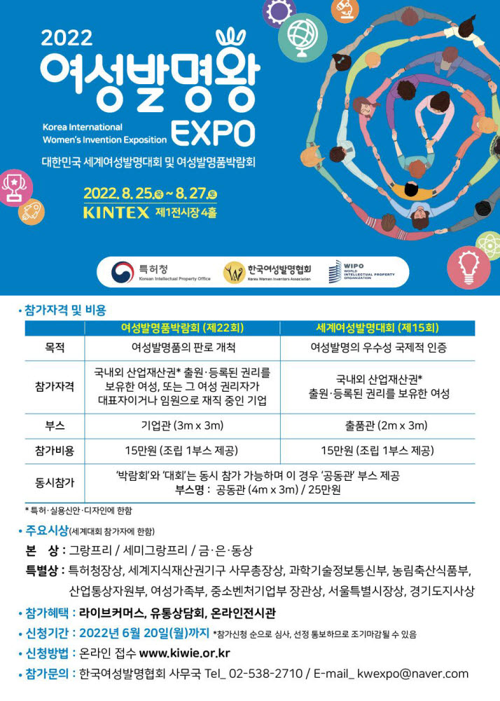 특허청, '2022 여성발명왕EXPO' 참가신청 접수