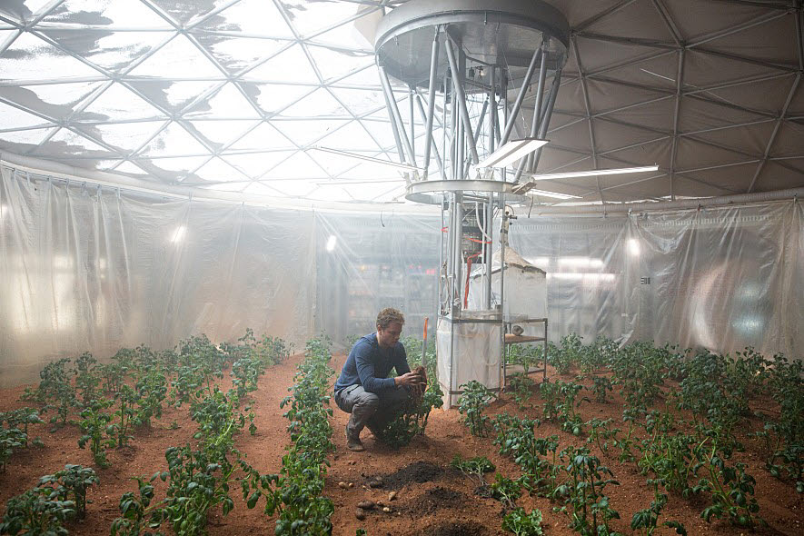 영화 마션에서는 주인공 마크 와트니가 화성 토양에 감자를 재배하는 장면이 나온다. (출처: 20세기폭스 코리아)