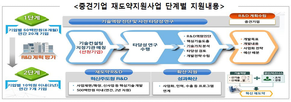 중견기업 재도약 지원사업 단계별 지원내용. <자료 산업통상자원부 제공>