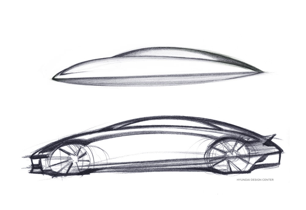 현대차가 공개한 아이오닉 6 디자인 콘셉트 스케치.