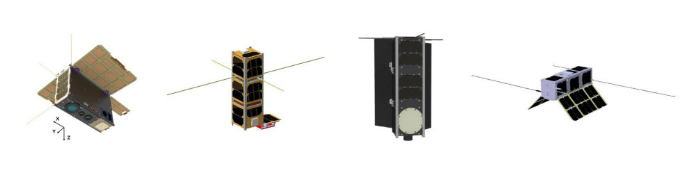 큐브위성 4기. 왼쪽부터 STEP Cube Lab-II(조선대), SNUGLITE-II(서울대), MIMAN(연세대), RANDEV(KAIST). 사진=과기정통부