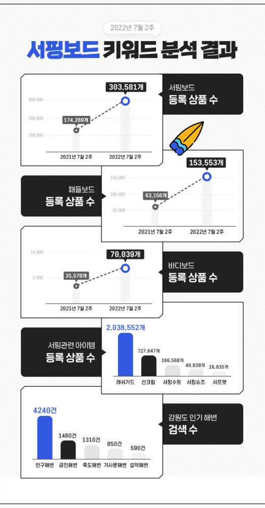 “올 여름, 바다 어때?”… '서핑보드' 등록 상품 전년比 74%↑