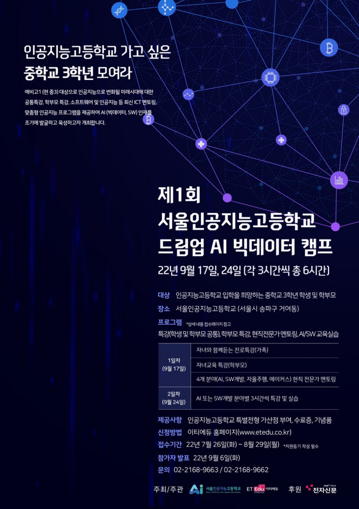 서울인공지능고, 중3학생 대상 AI·빅데이터 캠프 개최…29일까지 신청