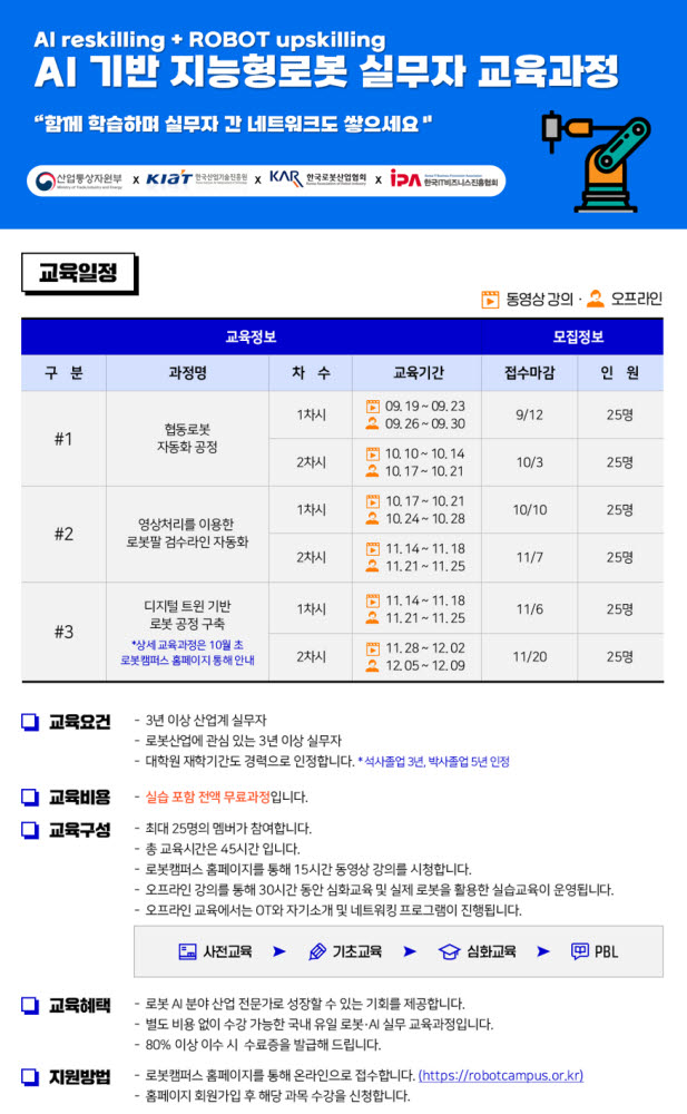 AI 기반 지능형로봇 실무자 교육 과정 모집 공고