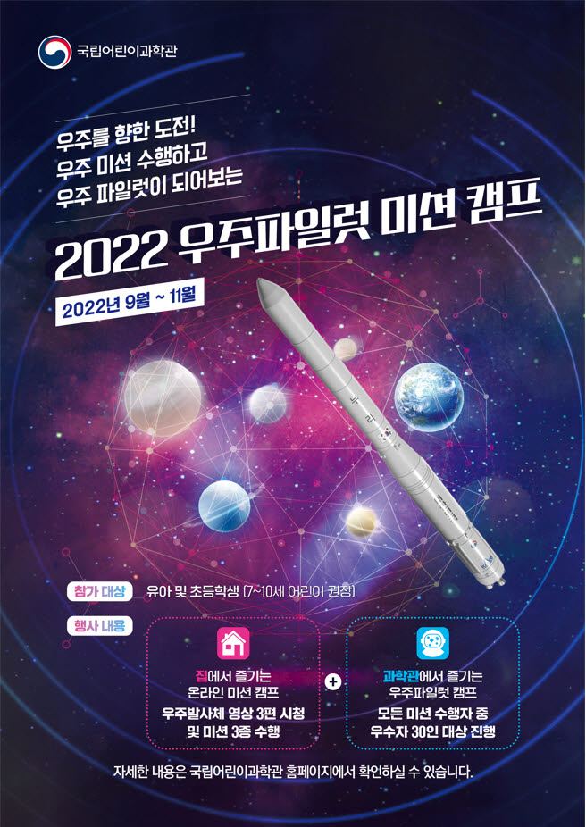 국립어린이과학관, 11월 '2022 우주파일럿 미션캠프' 개최