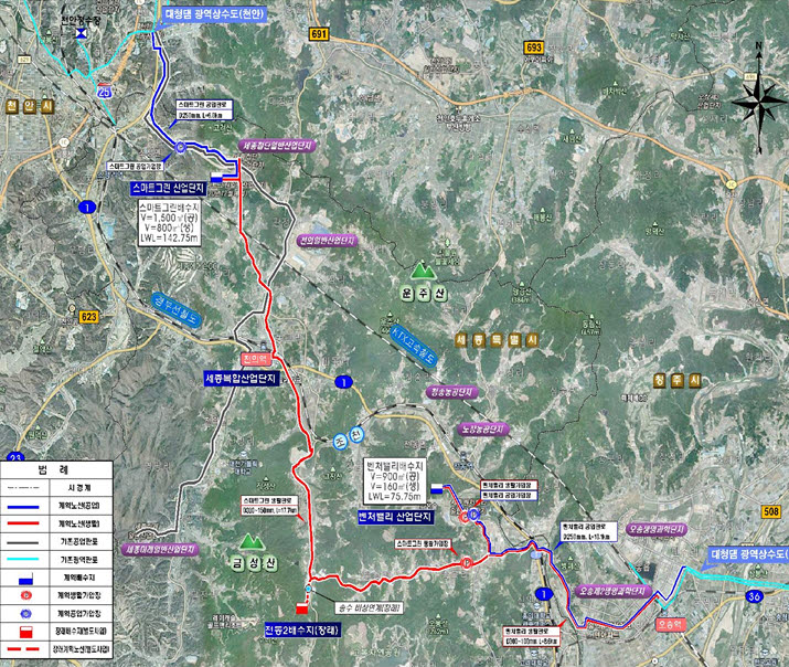 스마트그린·벤처밸리 용수도 건설공사 위치도. 사진=세종시