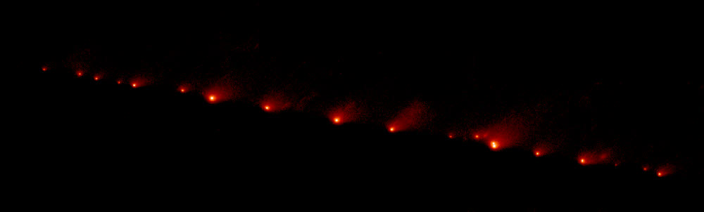 1994년 목성과 충돌한 슈메이커-레비 9 혜성. (출처: NASA, ESA, and H. Weaver and E. Smith)