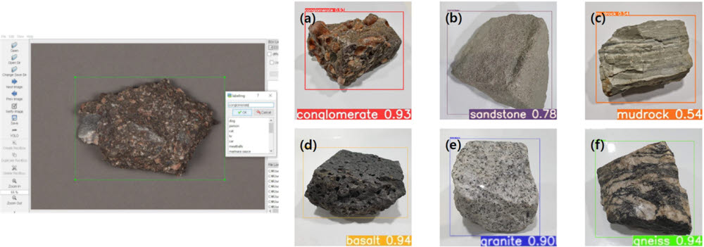 데이터 활용 및 아이디어 부문 대상 수상작 YOLO 딥러닝 알고리즘을 활용한 암석 분류 연구 예시