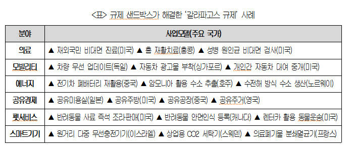 규제 샌드박스가 해결한 갈라파고스 규제 사례 (자료 대한상의)