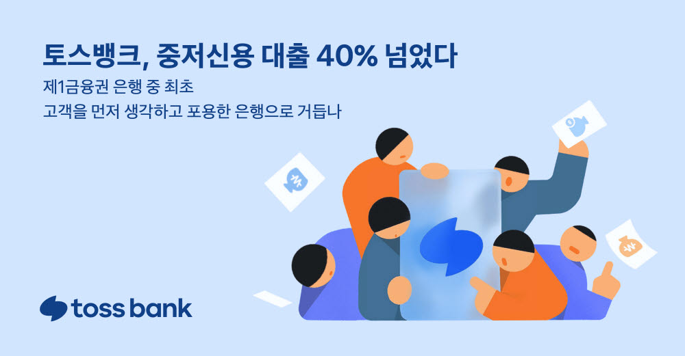 토스뱅크, 중저신용 대출비중 40% 돌파