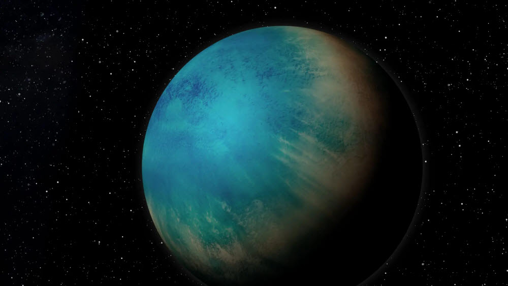 외계행성 TOI-1452b의 상상도. 이 작은 행성은 행성 전체가 바다로 덮인 것으로 추정된다. (출처: Benoit Gougeon, Universite de Montreal)