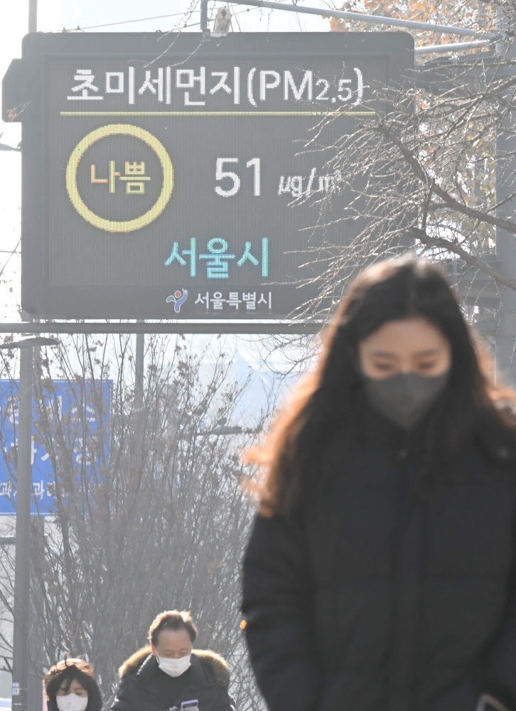 초미세먼지 주의보...마스크 쓰고 이동하는 시민