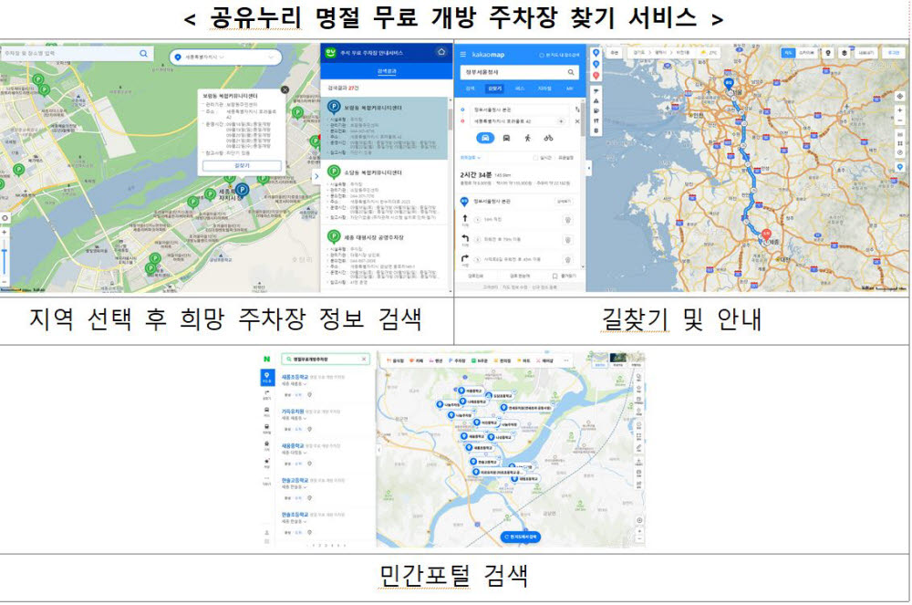 설연휴 '무료 개방 공공주차장' 정보, 공유누리에서 찾으세요