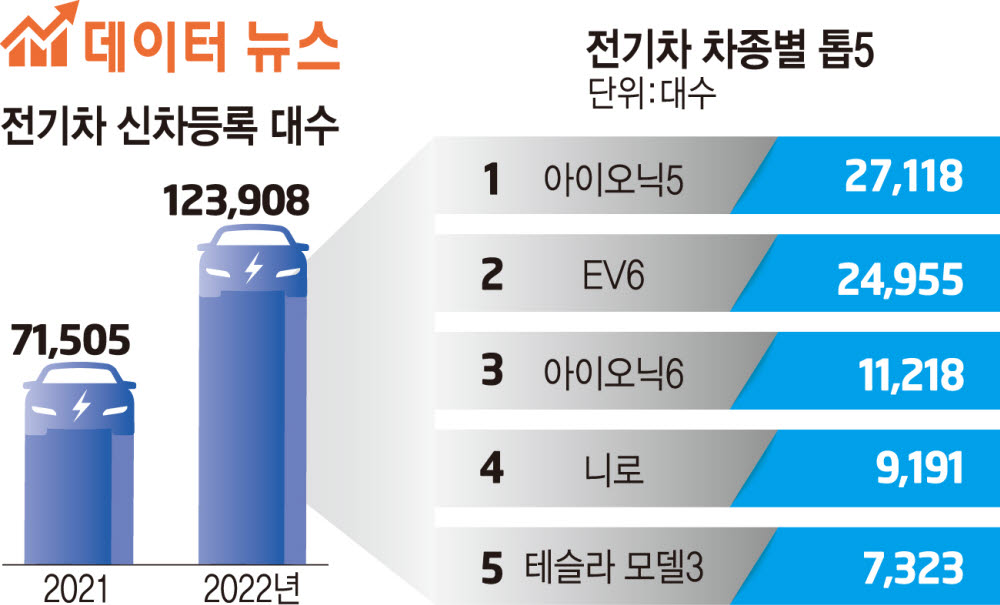 [데이터뉴스]지난해 韓 전기차 '12만대' 등록…1위는 '아이오닉5'