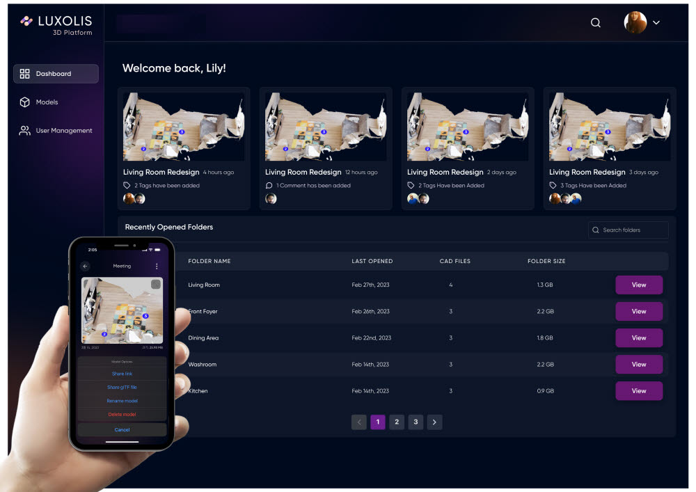 디지털 트윈 3D 앱, 3D 카메라, Cad 웹 협업 사이트가 통합된 SaaS 플랫폼 룩솔리스(LUXOLIS).