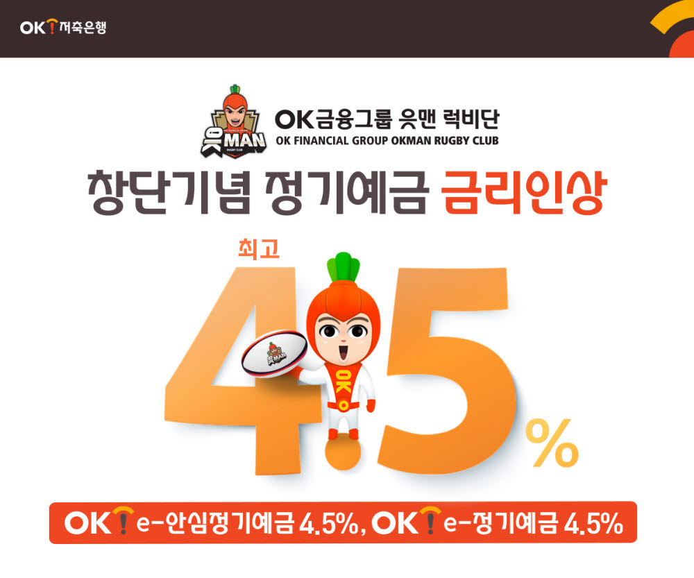 OK저축은행, 럭비단 창단 기념 정기예금 연 4.5% 제공