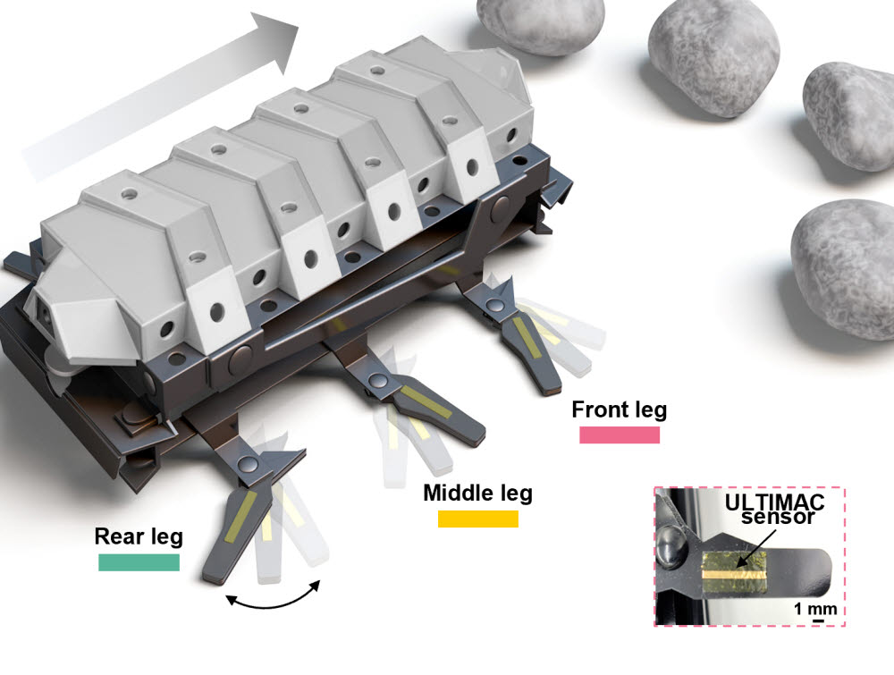아주대가 개발한 고내구성·고감도의 촉각 센서를 장착한 소형 로봇.